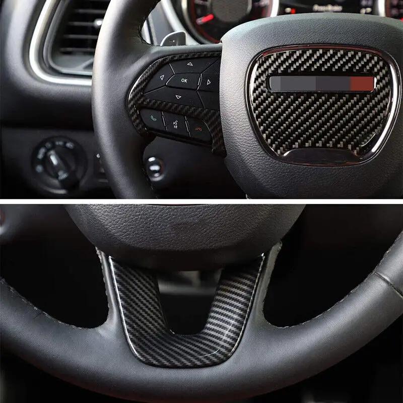 For Dodge Challenger Charger 2015-2025 Carbon Fiber Style ABS Interior Steering Wheel Trim Cover Button Frame Sticker Decoration