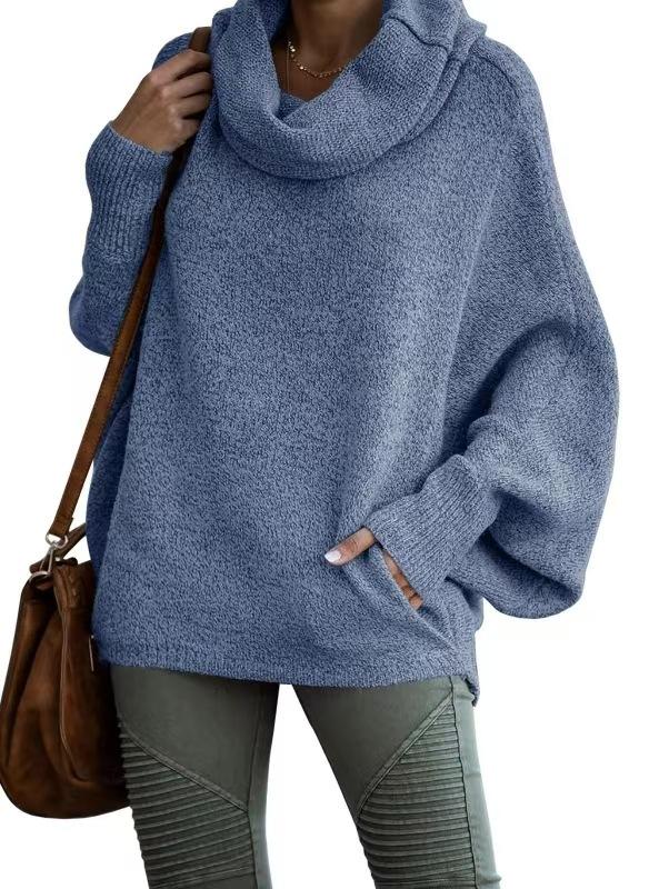 Turtleneck Women's Solid Color Knitted Sweater Fashion Pullover Lantern Loose Long Sleeve Casual Sweater