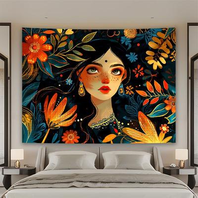 Bohemian Floral Woman Tapestry Wall Decor Large Size Mystical Tropical Art Boho Bedroom Living Room Backdrop 150x300cm
