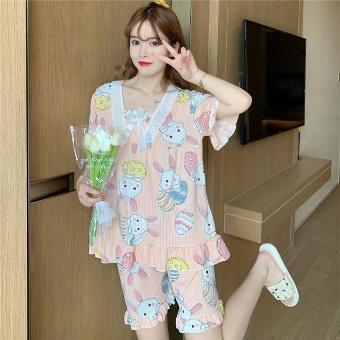 Damen Pyjama Damen Sommer Kurzarm Pyjama Studenten Dünnschliff Spitze Freizeit Kann Außerhalb Der Wohnung Getragen Werden Kleidung