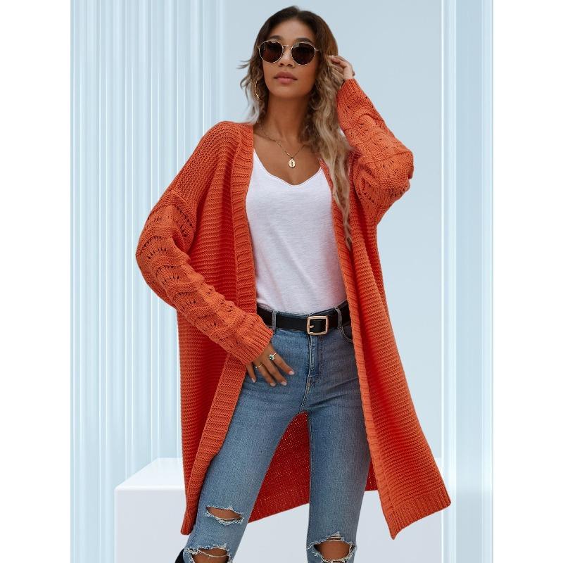 autumn winter long sweater cardigan casual oversized solid color women's knitted cardigan medium coats for women V-neck sweaters
