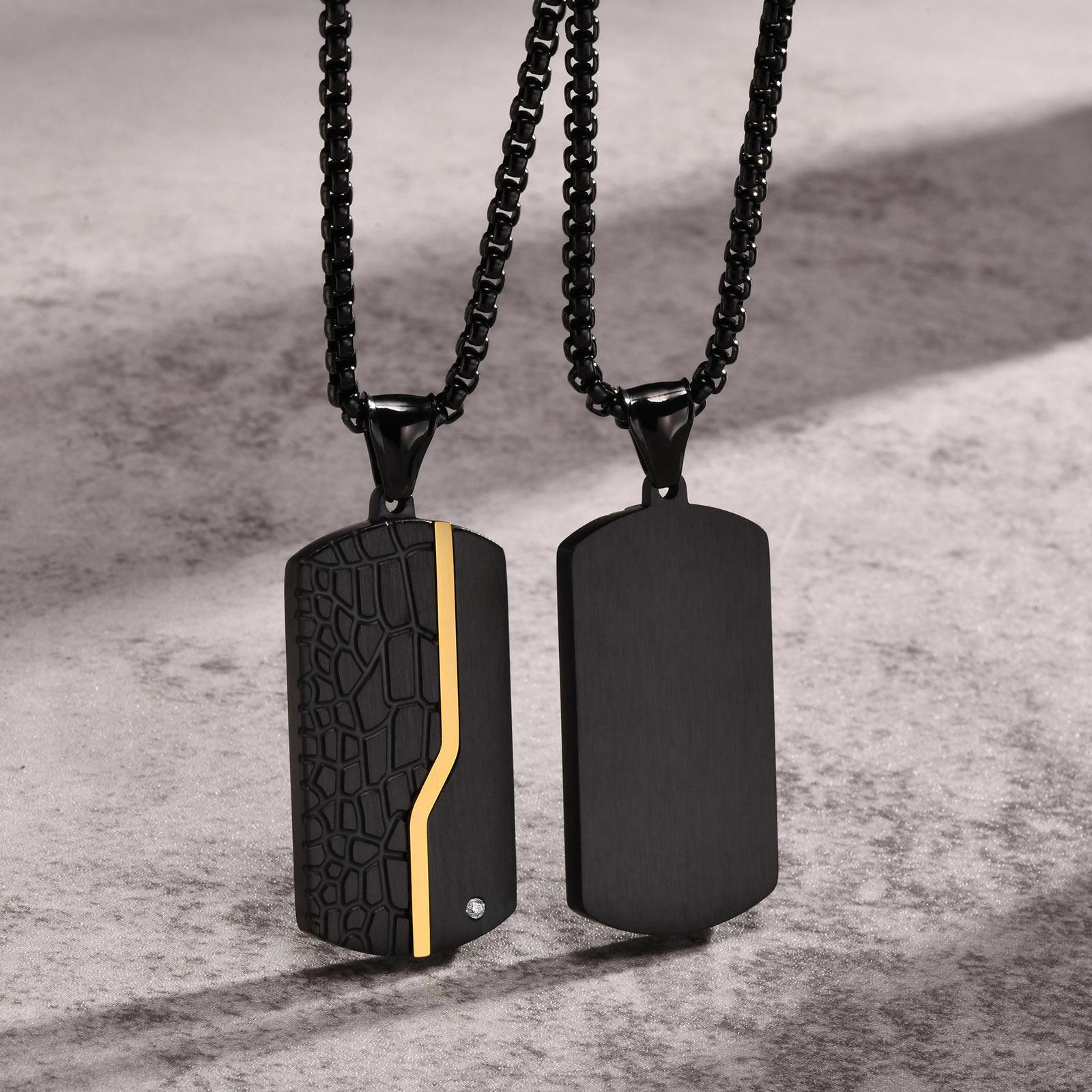 Retro Black Cracked White Zircon Military Brand Pendant Necklace Men s Pendant 60CM