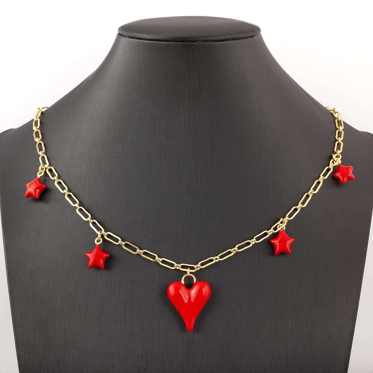 

Nidin Classic New Design 5 Styles Choice Enamel Red Heart/Star Charm Pendant Necklace For Women Female Fashion Versatile Jewelry