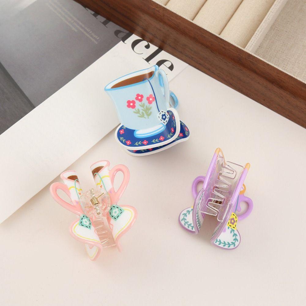 Cute Coffee Cup Hair Clip Flower Small Hair Claw Creative Acetate Hair Claw Girl