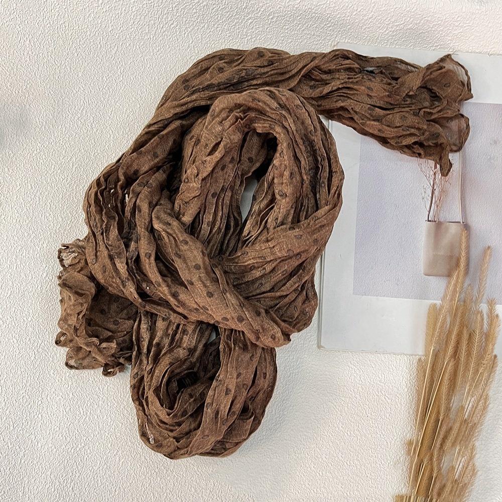 New Retro Literary Imitation Cotton And Linen Pleated Thin Versatile Shawl Small Floral Scarf Yarn Japanese Fashion Trend