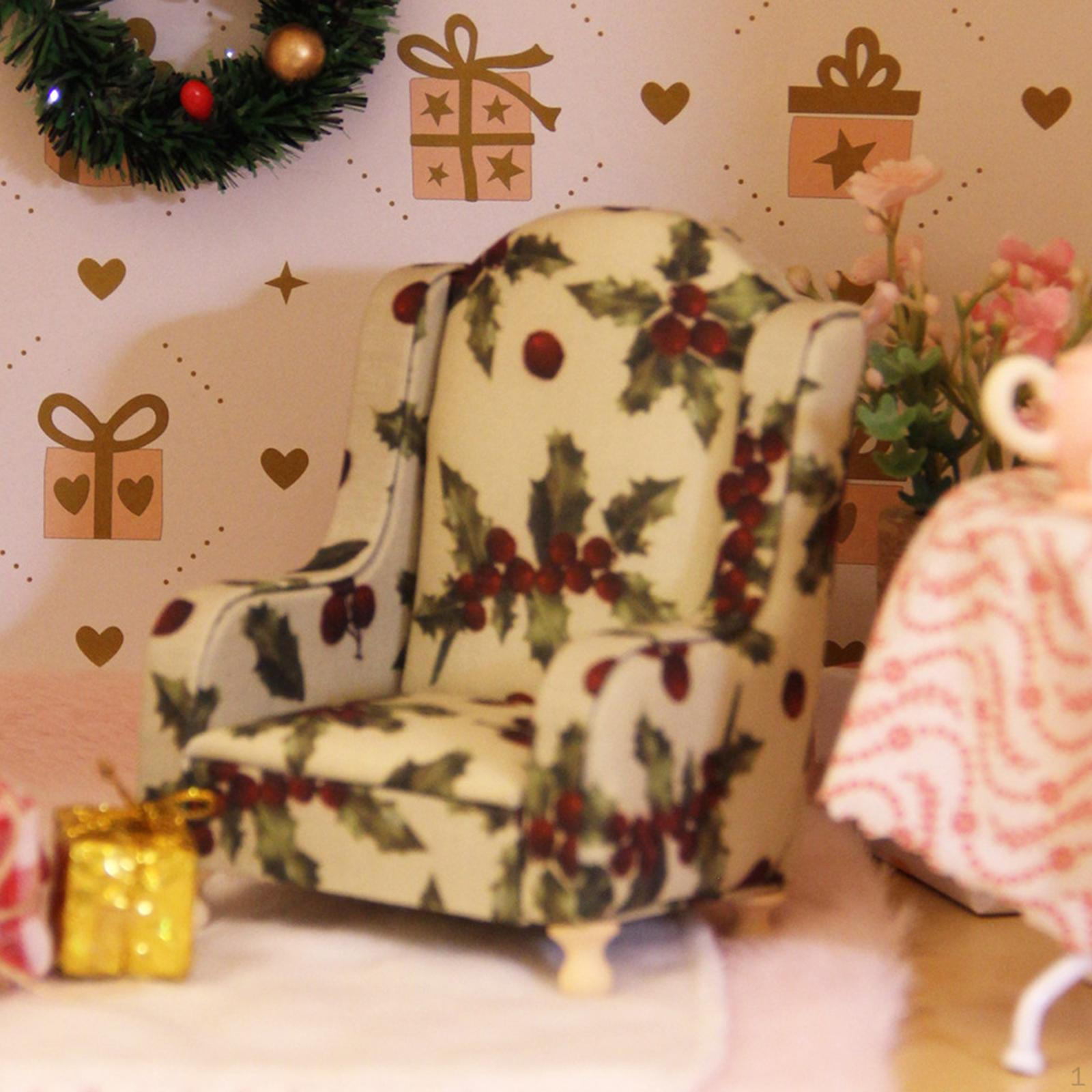 

Doll Miniature Sofa Armchair Couch Mini Accent Chair Retro American Vintage Cloth Furniture Model Beige floral print