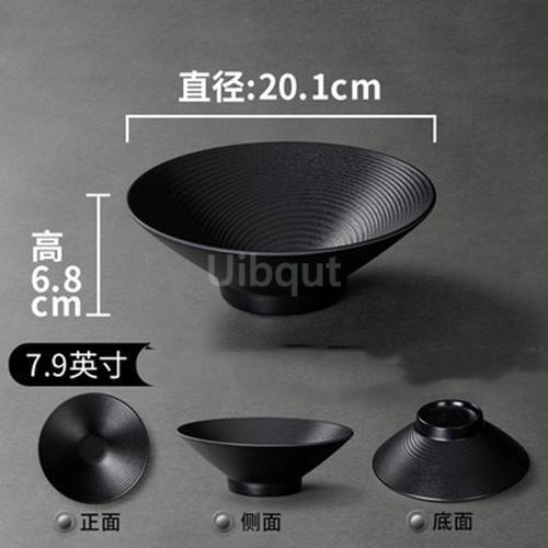 Black Melamine Tableware Black Matte Stripe Ramen Bowl Plastic Household Rice Noodle Salad Bowl Kitchen Dumpling Ramen Bowl Set