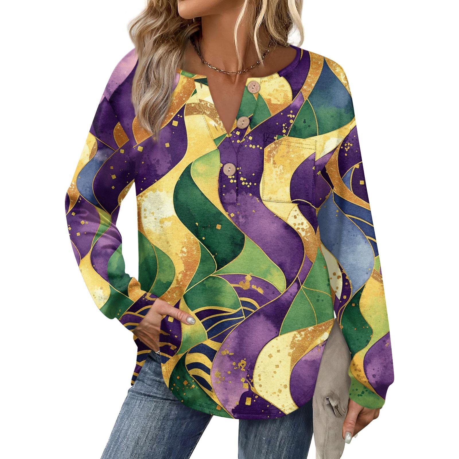 

Women s Carnival Printed Fashion Long Sleeve Button Hoodie Top XL жовтий