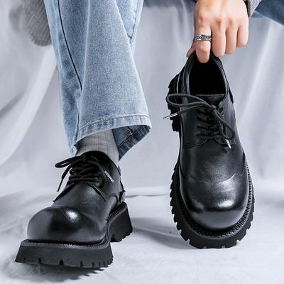 Herrenmode Hochzeitsfeierkleid Echtschuhe schwarz stilvolle Plateau-Oxfordschuhe Zehenkappe Werkzeug-Sneakers Herrenschuhe