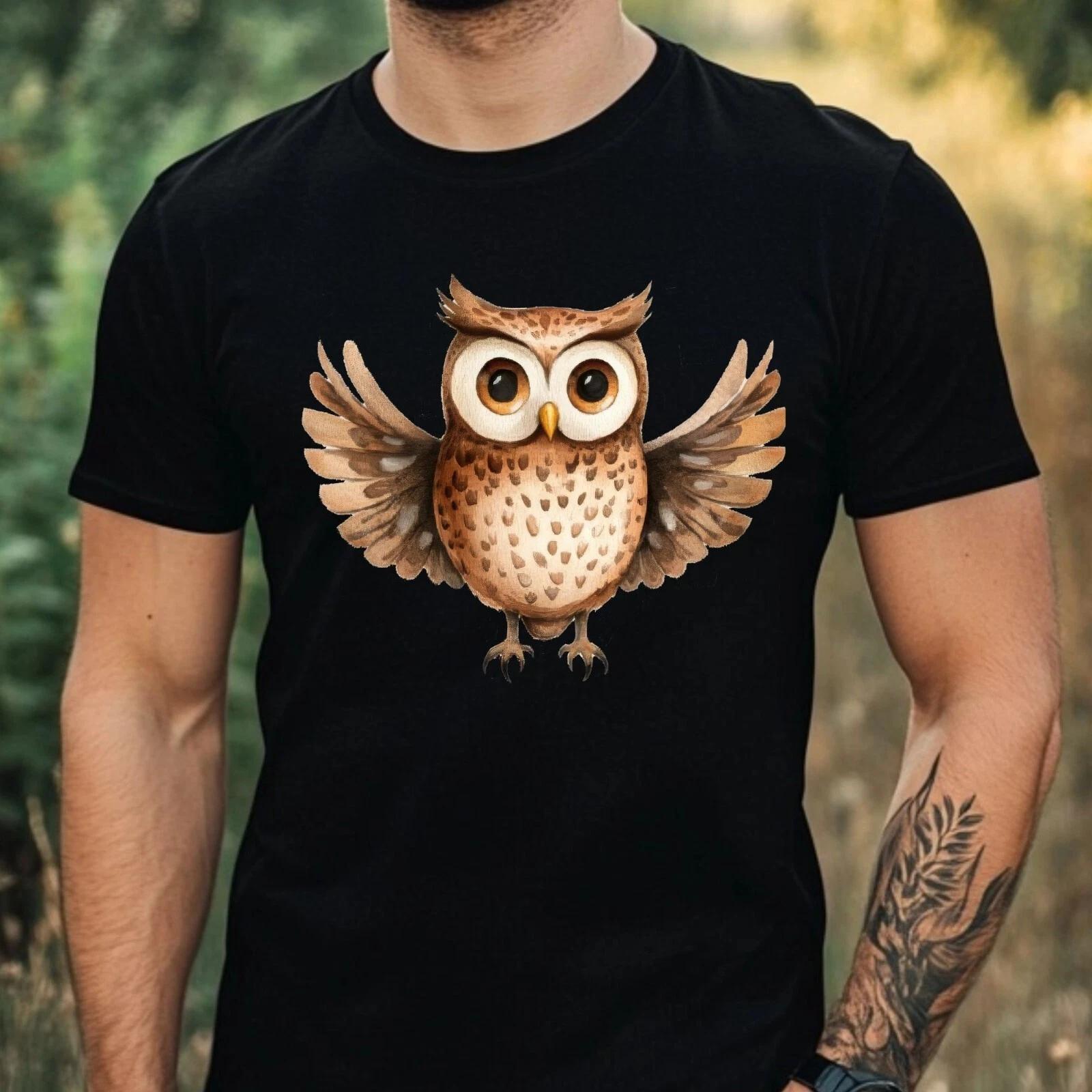 T-Shirt Herren Lustige Eule Motiv Baumwolle Größe XS bis 5XL XS