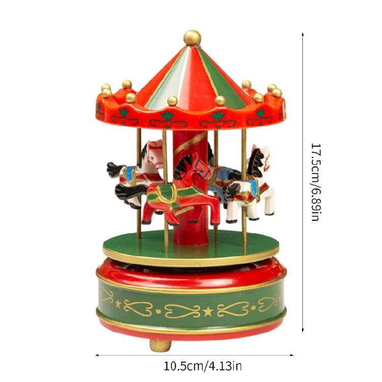 Hand Cranked Christmas Musical Carousels Box Ornament Wind Up Mechanism Music Box Ideal Gift Holiday Festives Decoration