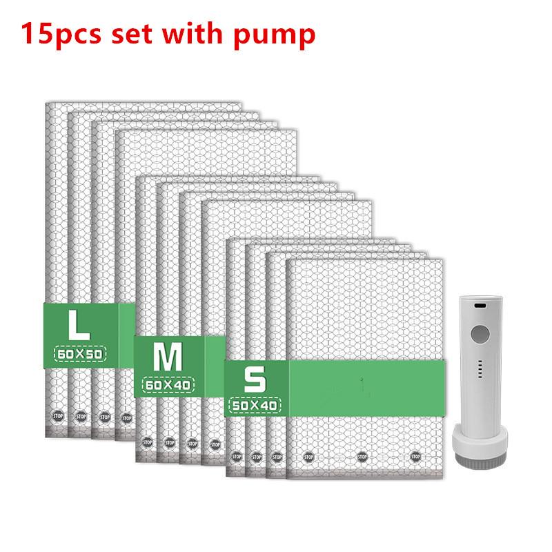 15Pcs Cordless Compression Bags for Travel Space Saving Portable Vacuum Storage for Clothes and Luggage