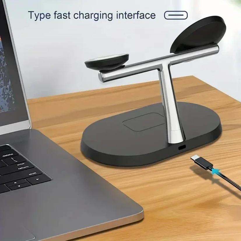 NEW Magnetic Wireless Charger Stand For iPhone 16 15 14 13 12 Pro Apple Watch 9 8 Airprods 3 In 1  Fast Charging Station