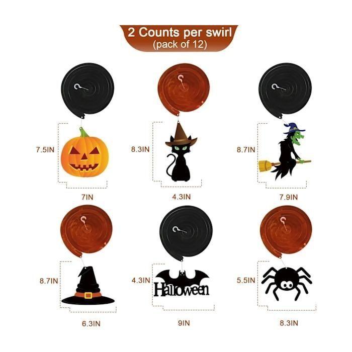 Décoration suspendue - AIMOONSA - Lot 36 pièces (Halloween) - 24 motifs suspendus - 12 spirales métallisées - Multicolore