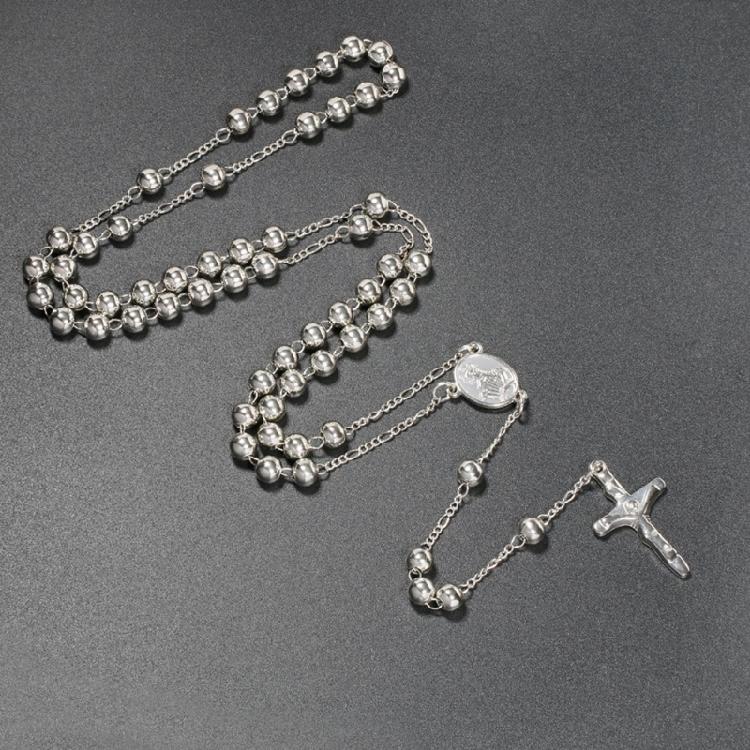 6mm Rosary Bead Necklace Catholic Necklace with Jesus Christ for Cross Pendant