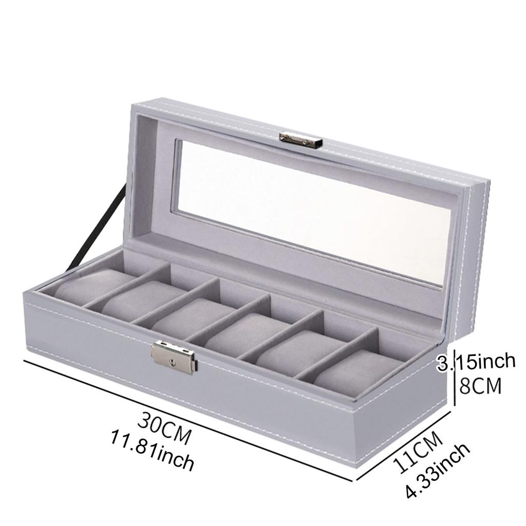 1pc PU Leather Watch Box with Lock, Large Capacity Watch Storage Box, Watch Display Box, with Transparent Cover, Velvet Lining