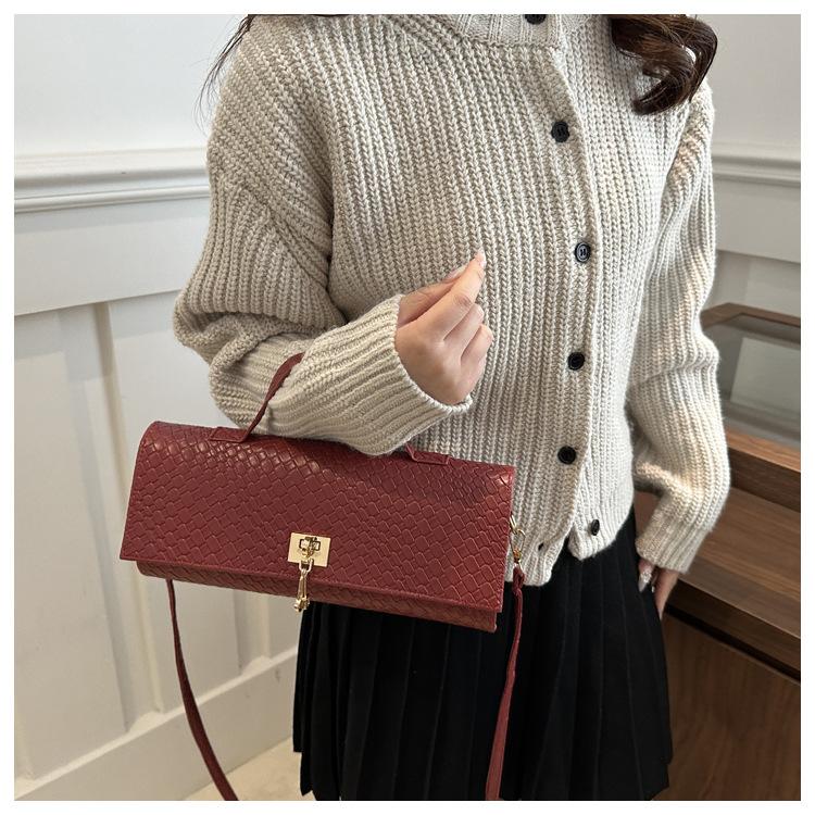Textured Woven Square Bag Fashion Shoulder Handbag Casual Crossbody Purse Simple Solid Color Faux Leather Tote KTB