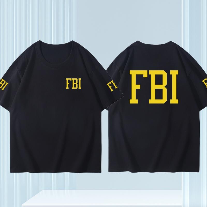 25 Plus Size Cotton Fbi Letter Printed T-shirt Military Style Cotton Jacket Short Sleeved Half Sleeved Casual Round Neck T-shirt