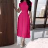 ZANZEA Women Elegant Casual Round Neck Sleeveless Pleated Dress