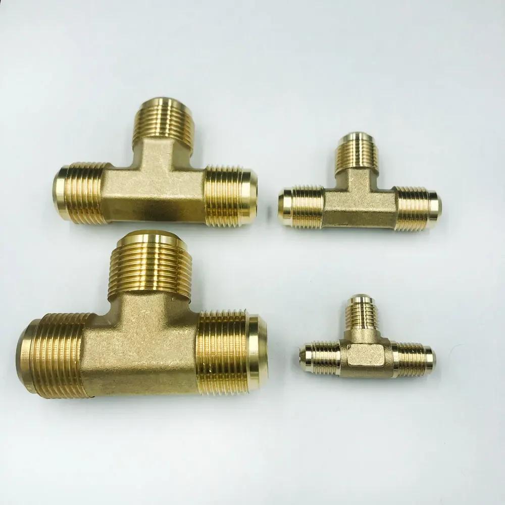 Fit 1/4" 3/8" 1/2" 3/4" Tube SAE-Standard Flare Connector Brass Tee 3 Ways Pipe Fitting Connector Adapeter for Air Conditioner