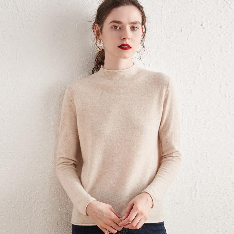 Women's Loose Fit Cashmere Half-High Collar Sweater - Versatile Warm Knit Top for Autumn and Winter