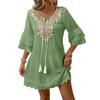 Color Pompom Tassel Solid Color Lotus Leaf Sleeve Lace Casual Bohemian Dress Women