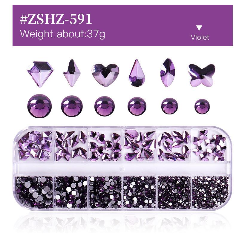 12 Grid Box Nail Art Rhinestone Flat Bottom Nail Art Special-Shaped Diamond Mixed Small Round Diamond Diy Nail Art Jewelry