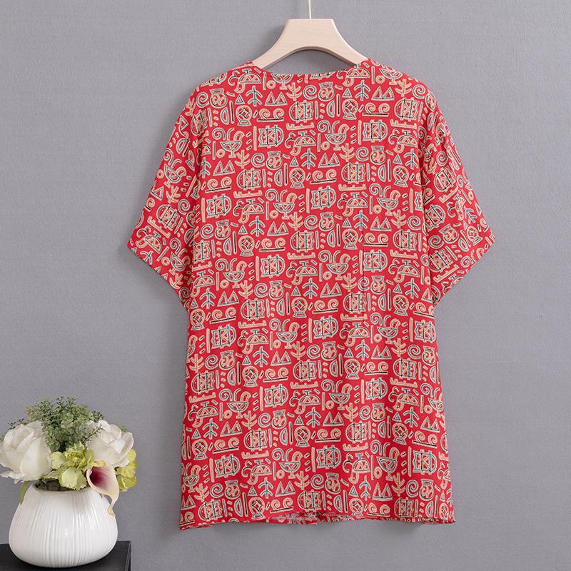 Summer Top Women Cardigan Thin Short Sleeve Plus Size Women's Blouse Summer Loose Vintage Clothes