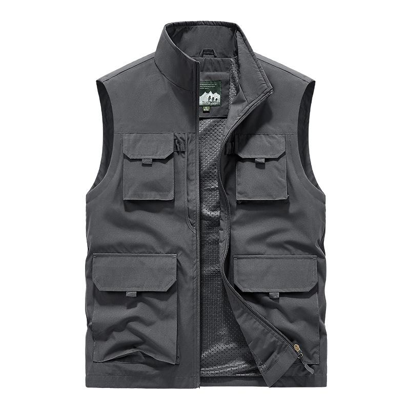 

Men s Casual Multi-Pocket Vest - Large Size, Lightweight for Spring, Summer, Autumn XL темно-сірий