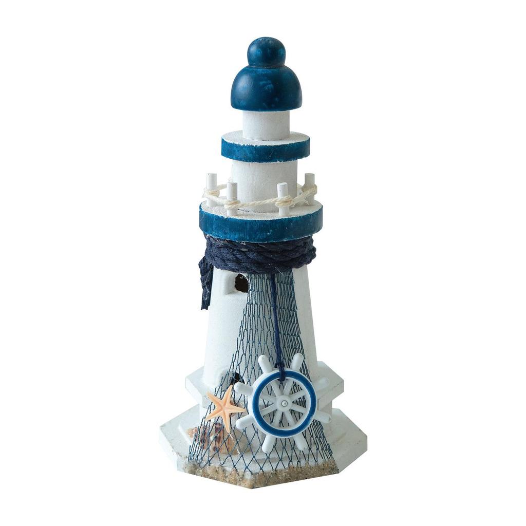Mediterranean Wooden Lighthouse Figurine - Creative Ocean Decor & Gift