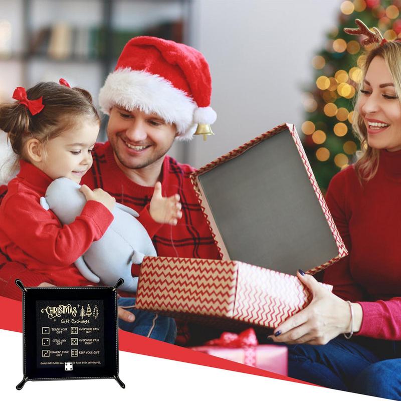 Christmas Dice Tray Folding Holder for Dice Games Portable Desk Organizer Fun PU Leather Dice Tray for Tabletop Games