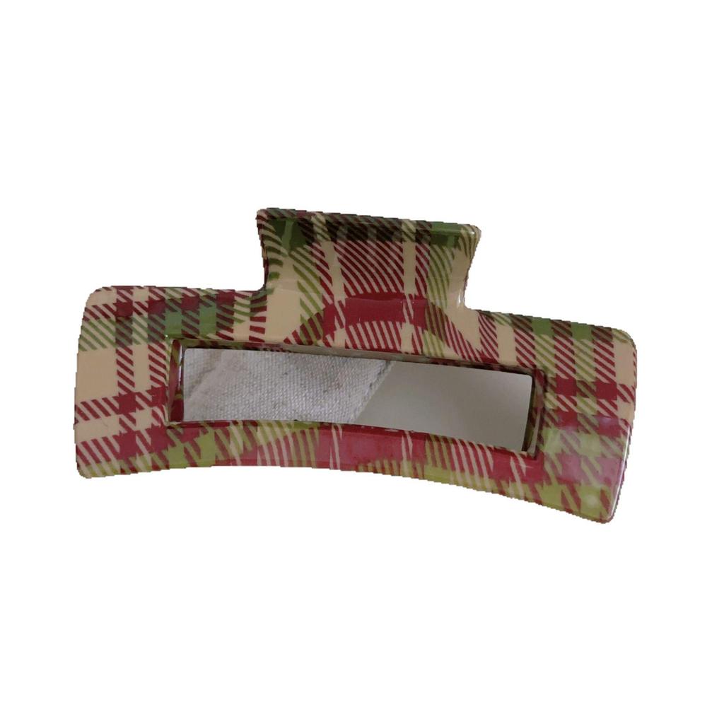 Plaid Shark Hair Clip: High-End Updo Accessory In Brown, Red, and Green - Perfect for Christmas Style