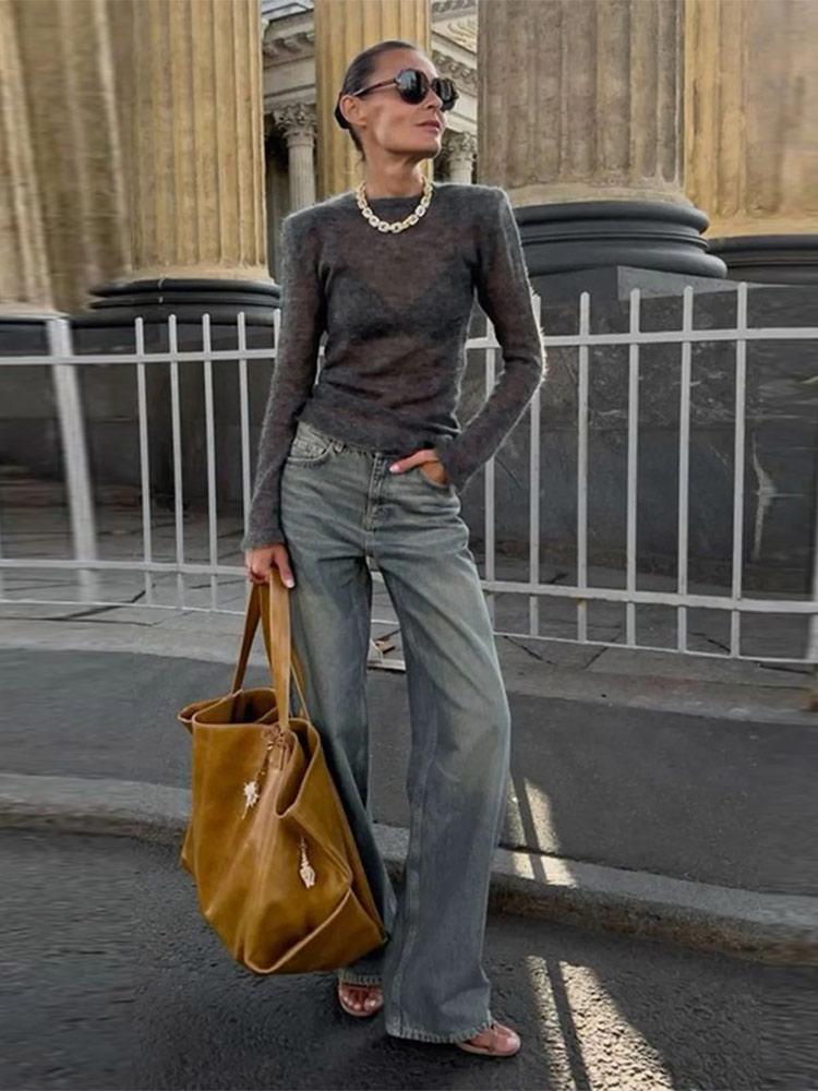 Women's Short Hollow Shoulder Pad Knitted Sweater Women's Round Neck Thin Pullover Sweater White Black Grey Sweater Pullover 2025 New Collection