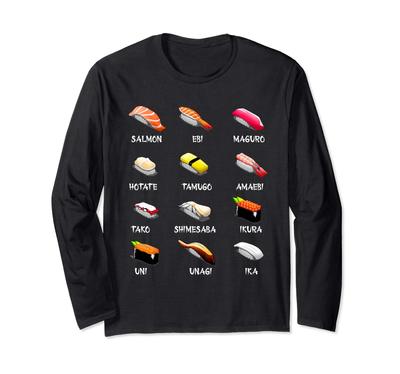 Sushi Dishes Japanese Cuisine Cute Gift Long Sleeve T-Shirt