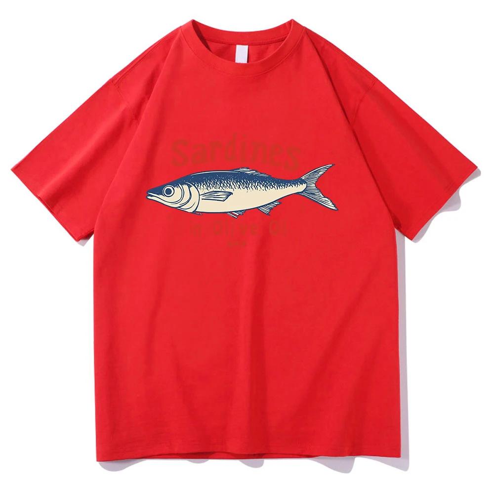 

Aceite de oliva sardinas azul - rojo esta camiseta es divertida camiseta de mujer patrón de verano S