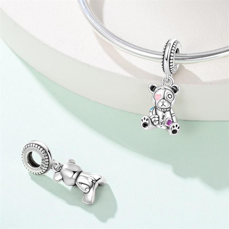 Copper Cute Flower Bear Cute Rose Bear Charms Pendants Fit Original Bracelets Diy Birthday Jewelry Gift