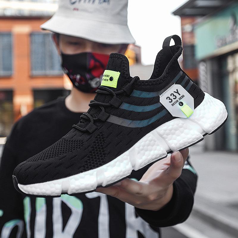 

Light running shoes soft sole shock-absorbing fly-woven mesh sneakers breathable popcorn bottom 36