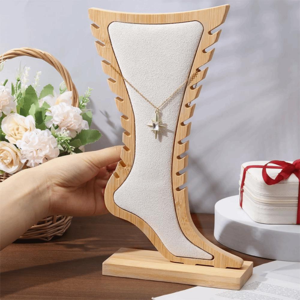 Foot Shaped Velvet Wooden Board Holder Creative Jewelry Hanging Stand Show Case
