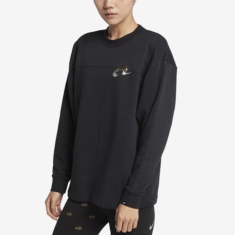 Nike Bright Logo Knit Crewneck Sweatshirt Women Sweatshirt Black AJ0093-010