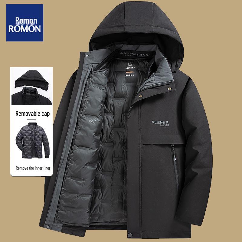 

Luomeng Dad Winter Jacket for Middle-Aged Men - Warm, Thick Cotton Coat with Removable Hood and Liner 4XL for 145–160 jin