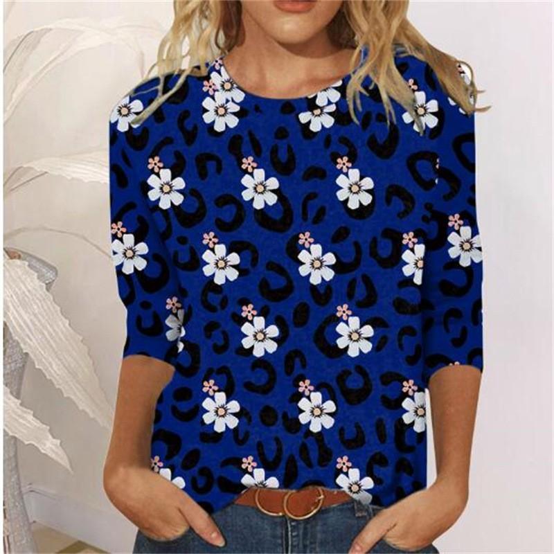 Spring and Autumn Round Neck Butterfly Flower Pattern 3D Printed Top Fashionable Casual Long Sleeved Women's T-shirts