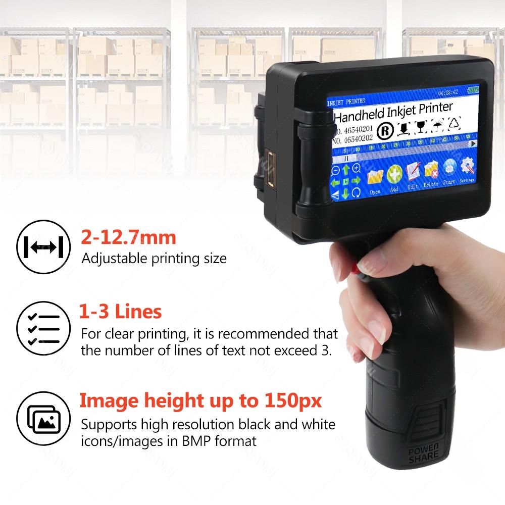 2-12.7mm 4.3inch Adjustable Printing Size Handheld Inkjet Printer Resistive Touch Color Screen Digital Automatic Coding Machine