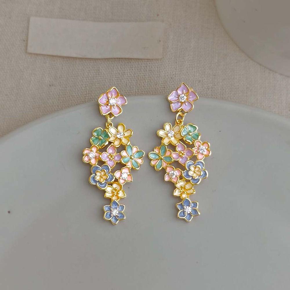 1 pair Temperament Tassel Flower Eardrops Exquisite Dripping Glaze Earrings Daily