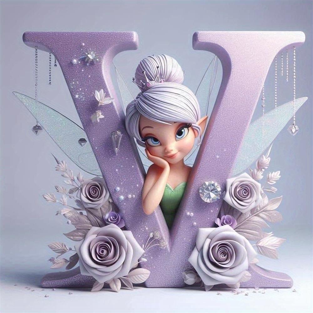 Disney Kreskówkowa Malowanie Diamentami Dzwoneczek Księżniczka 26 Liter Obrazki z Dżetów Mozaika Diamentowa Motyl Zestawy Rękodzieła Sztuka Ścienna