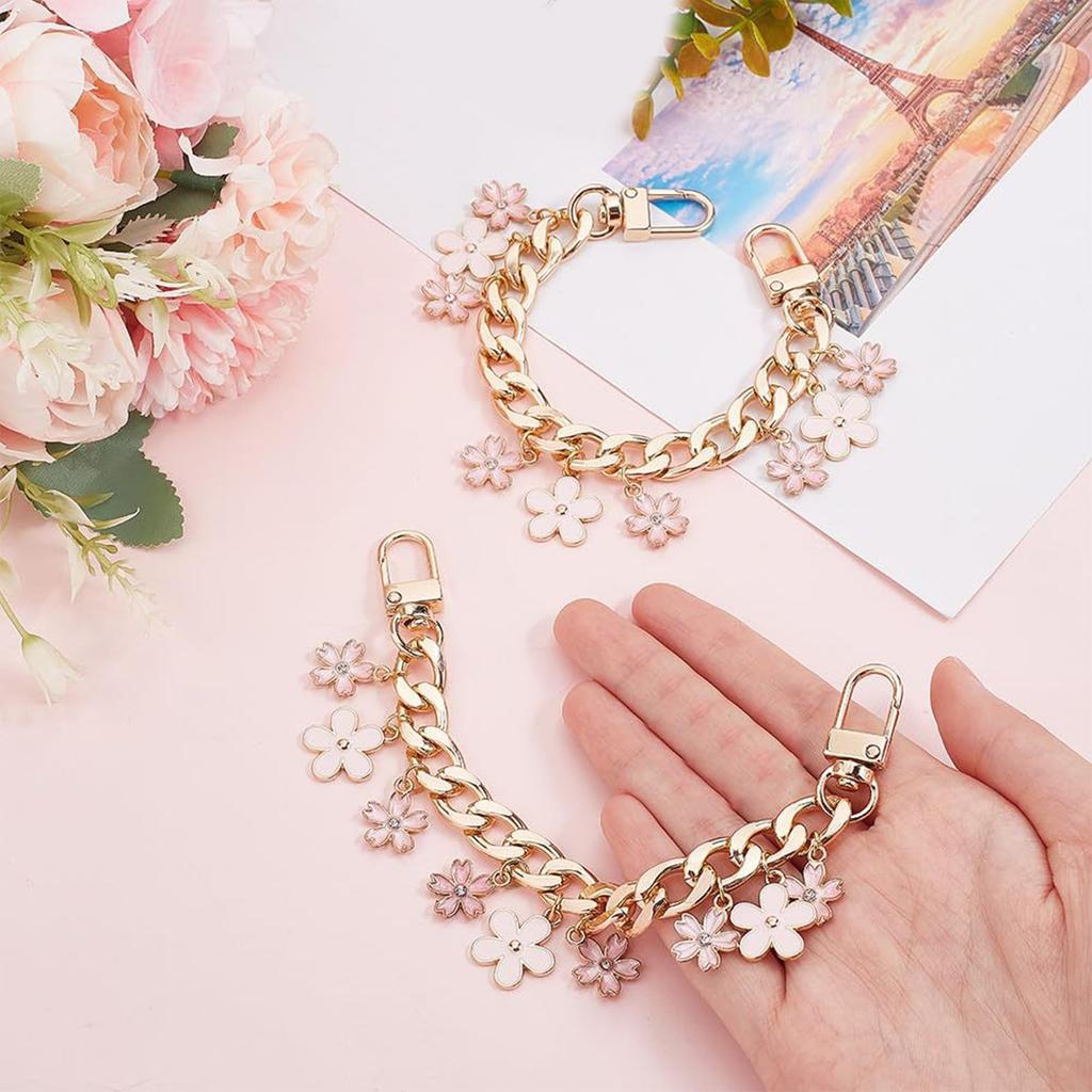 Elegant Purse Chain Strap Alloy Chain Replacement with Flower Charm Fashion Decoration for Shoulder Bags and Purses