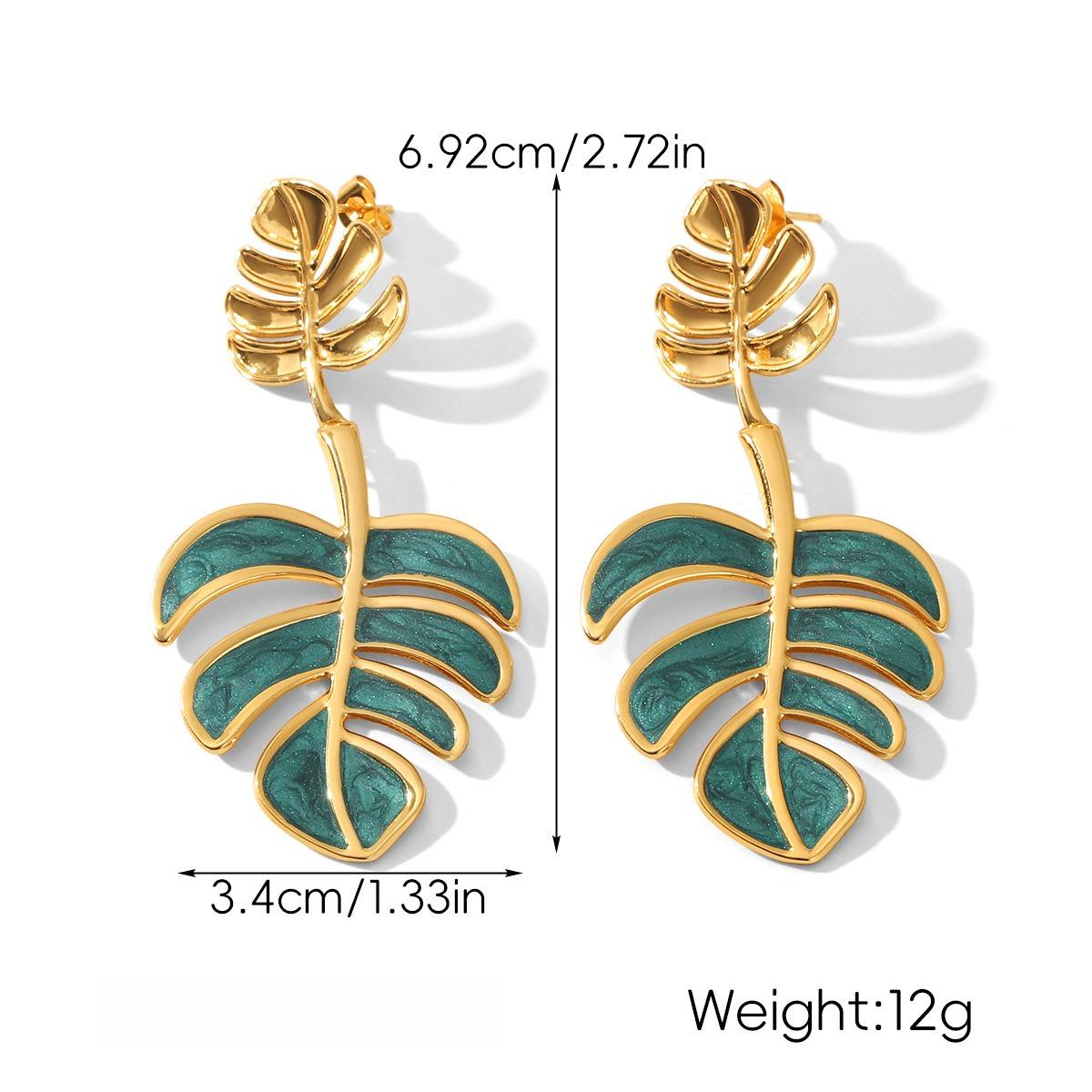 

DIGADAGU Metal Leaf Geometric Dangle Earrings New Charm Luxury Stainless Steel Earrings Women Party Zircon Accessories зелений