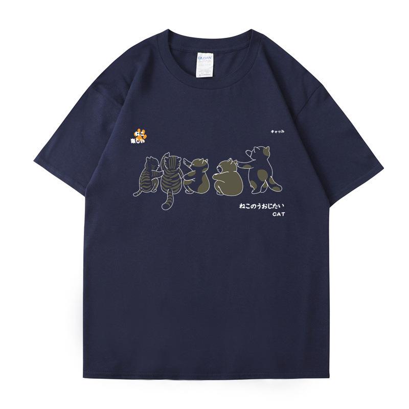 Short Sleeved Shirt Men's Cat Pattern Summer Loose and Versatile Student T-shirts