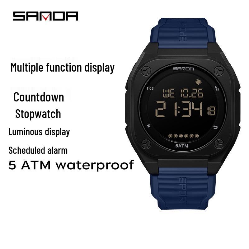 Sanda Multifunctional Luminous Waterproof Student Countdown Watch with Alarm