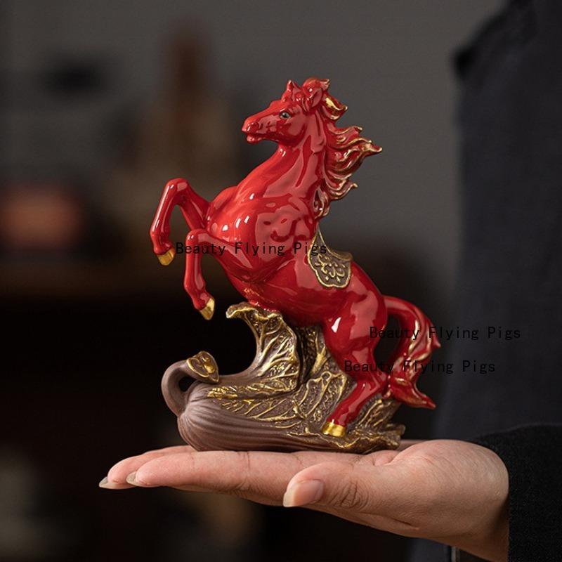 1 Stück Keramik-Pferde-Ornamente Glücksbringendes Sternzeichen-Pferd-Ornament Heimdekoration Rotes Sternzeichen-Pferd Tier-Maskottchen Schreibtisch-Dekoration