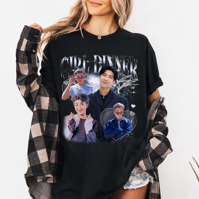 Girl Dinner RM Kim Namjoon T-shirt, Vintage Fans Homage Tee Men Women Hip Hop Streetwear Oversized Tshirt Short Sleeve Casual Clothing